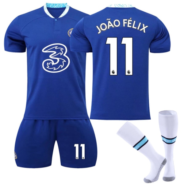 22-23 Chelsea hemma nr 9 Aubameyang 7 Kante 10 Pulisic fotbollsuniform set 19 Mount jersey No. 11 Felix with socks #20