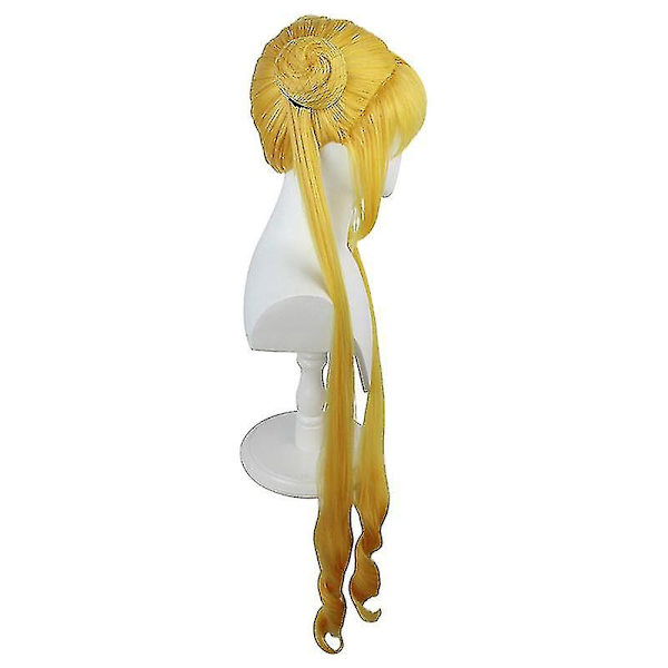 Anime Sailor Moon Peruk Cosplay Kostym Kvinnor Guld Lång Syntetiskt Hår Halloween Party Rollspel Peruker
