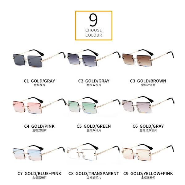GGJH1520 Unisex rimless solbriller vintage rektangulære firkantede briller retro dame og herre solbriller 2024 C7