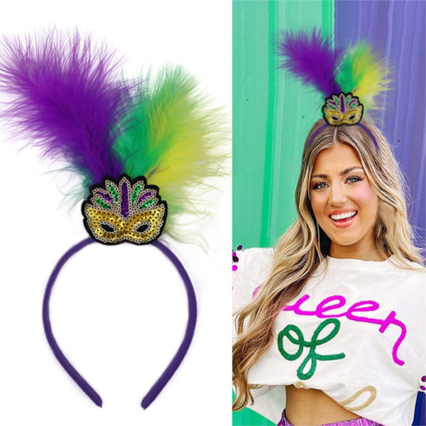 Mardi Gras-hovedbånd til piger, damer, fjerhovedbånd til banketfotografering 0.03 Headband mask