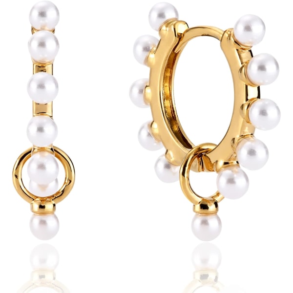 Pearl Hoop örhängen för kvinnor | Huggie örhängen i 18K guld | Ligh