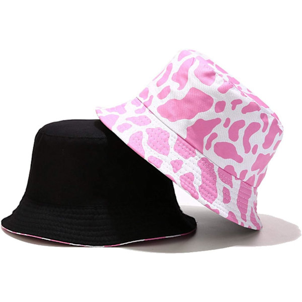 Hink med tryck Unisex Tryck Fiskehatt Vändbar Fiskehatt för Män Kvinnor Tonåringar... Rosa ko Pink cow One Size