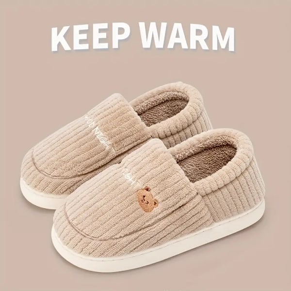 Søde Bjørn Plys Sko til Kvinder, Fuzzy Varme Slip-On Indendørs Anti-Slip Sko, Soveværelsessko beige EU40 41