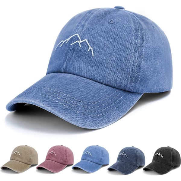 Baseball Cap til mænd - Vintage vasket Dad Cap Top Cap Justerbar Bomuld Unisex Blu Blue One Size