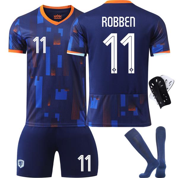 2024 Europacup Nederländerna fotbollströja nr 4 Van Dijk 10 Depay 11 Robben 21 De Jong tröjset No. 11 with socks + protective gear #24