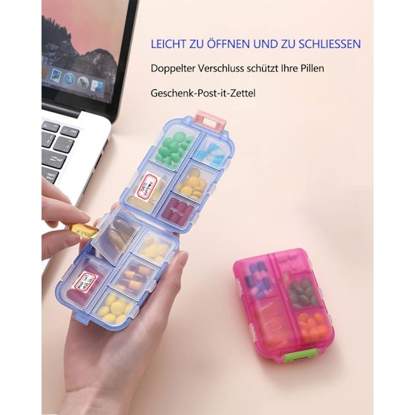#Tiukasti suljettu lääkevarastosäiliö, jossa on 10 lokeroa#