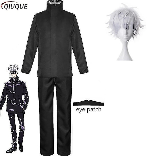 2023 Anime Jujutsu Kaisen Gojo Satoru Cosplay-asu, Yläosa, Housut, Silmälappu, Halloween-juhlat, Miesten Uniformu, Peruukki - 1-1 Musta Paketti 3 Black Package 3 XXL