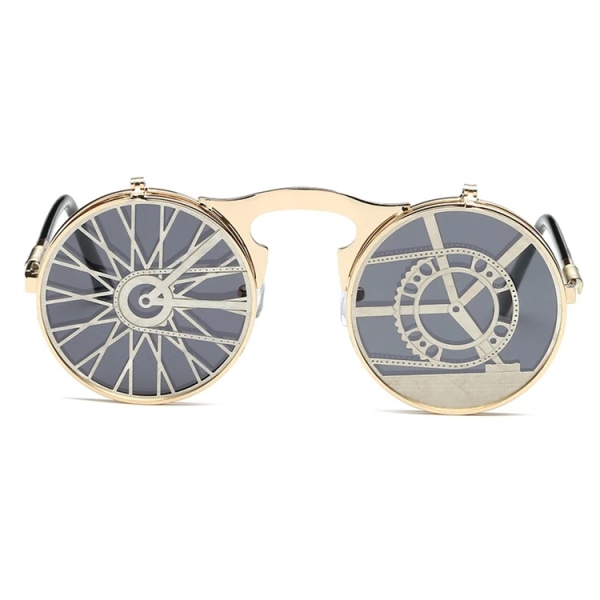 Retro-henkilöllisyyden heijastavat uudet miesten metalliset aurinkolasit Steampunk-käännettävät aurinkolasit 2024 C1 Picture Color Round Sunglasses