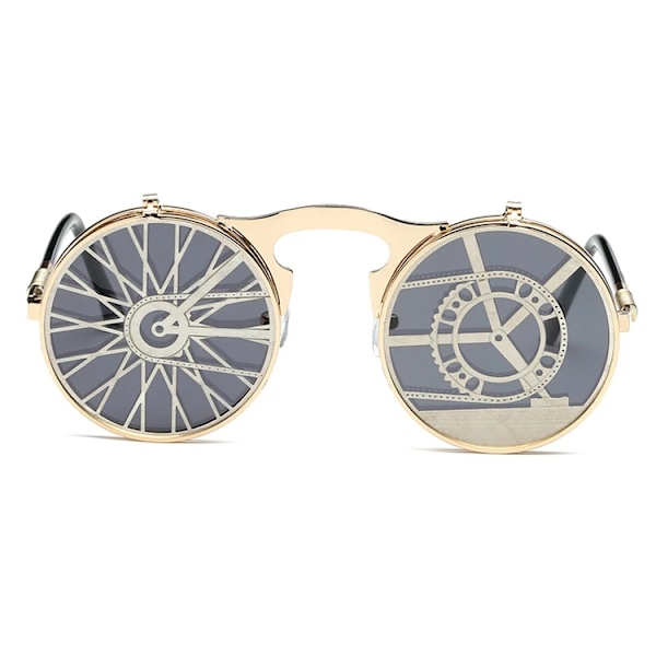 Retro Personlighet Reflekterande Nya Herr Metall Solglasögon Steampunk Flip Up Solglasögon 2024 C17  Picture Color Round Sunglasses