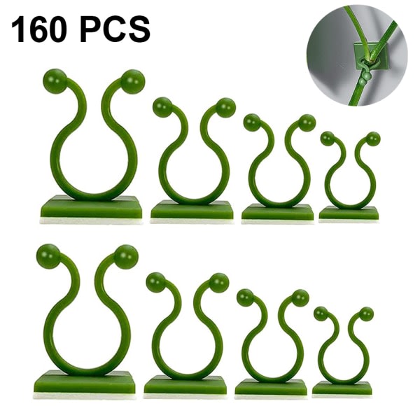 160 pcs Plant Climbing Wall Fixture Clips, Plant Clips, Vine Plant Double Wall Clips, Self Adhesive Invisible Plant Hooks Green