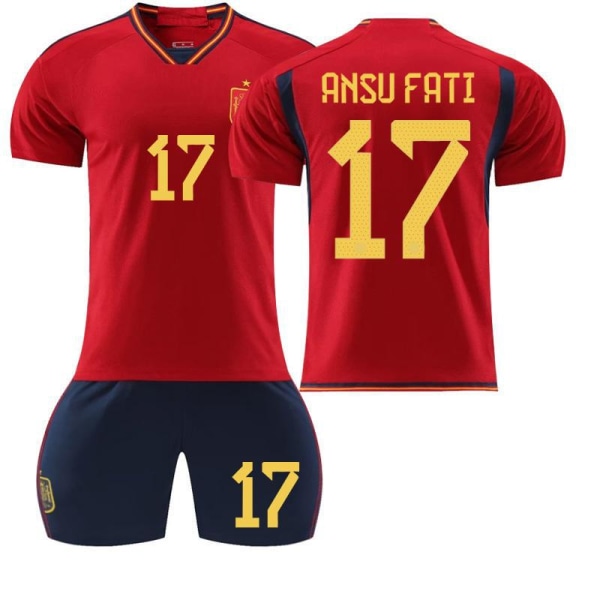 Fotballdraktsett for Spania hjemme rød nr. 9 Gavi 7 Morata 10 Pedri 17 Fati VM 22-23 2223 Spain Home No. 17 #22