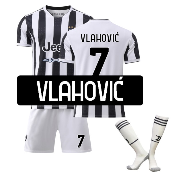 21-22 New Juventus hemmatröja set nr 7 Vlahovic tröja nr 10 Dybala tröja med strumpor No. 7 Horwich + socks M#
