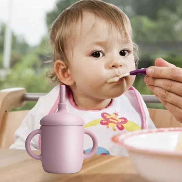 Silikon Treningskopp med Straw-Lopp - Sippy Cup med 2 Håndtak pink