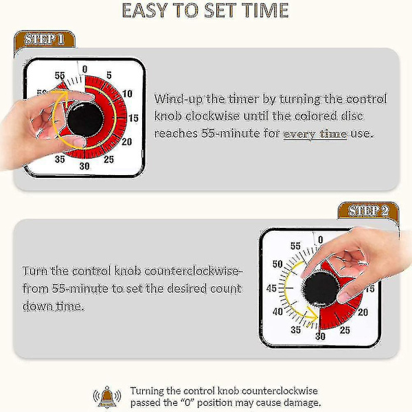 Visuel nedtællingstimer, Overdimensioneret visuel timer til børn og voksne klasseværelse, Holdbar mekanisk køkkentimer ur