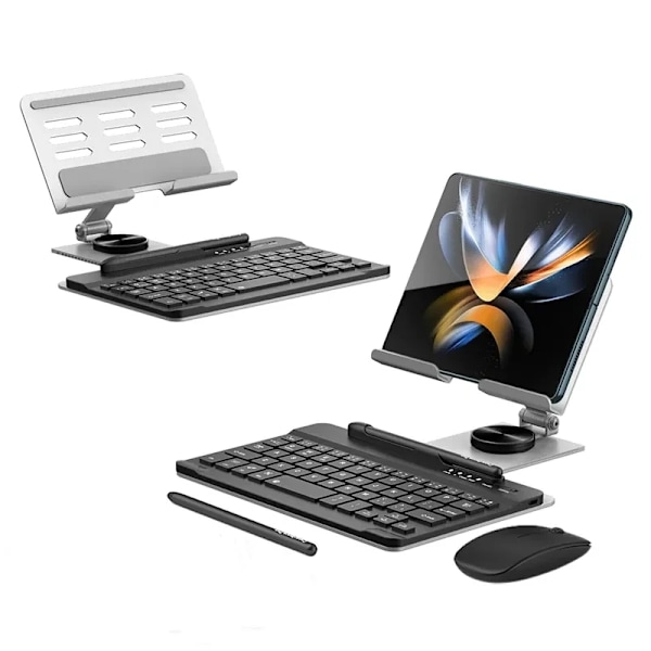 For Samsung Galaxy Z Fold 4/Fold 3 Trådløst Bluetooth Tastatur/Mus/Penn/Roterende Tastaturstativ