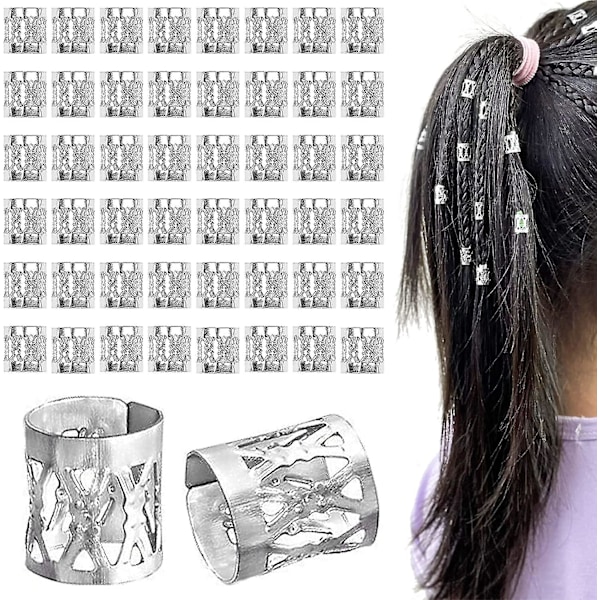 Aluminum Cuffs, Dread Locks Beads Braiding Hair Decorations - Silver 50 pieces