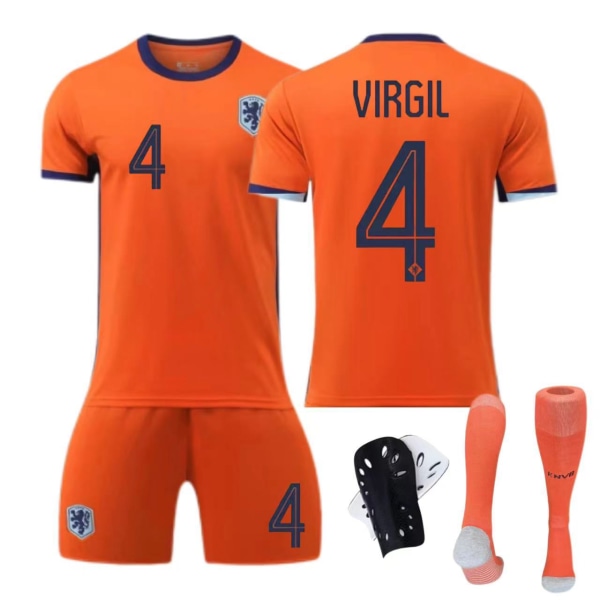 24-25 Nederländerna hem nr 4 Van Dijk 10 Depay barn vuxen kostym fotbollströja No size socks 18