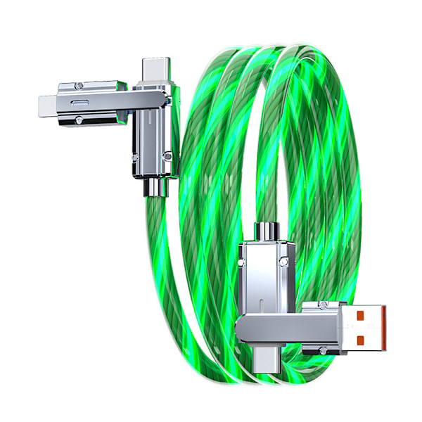 4-i-1 180 graders roterende RGB Flow lysende USB-opladningskabel Type C og A5