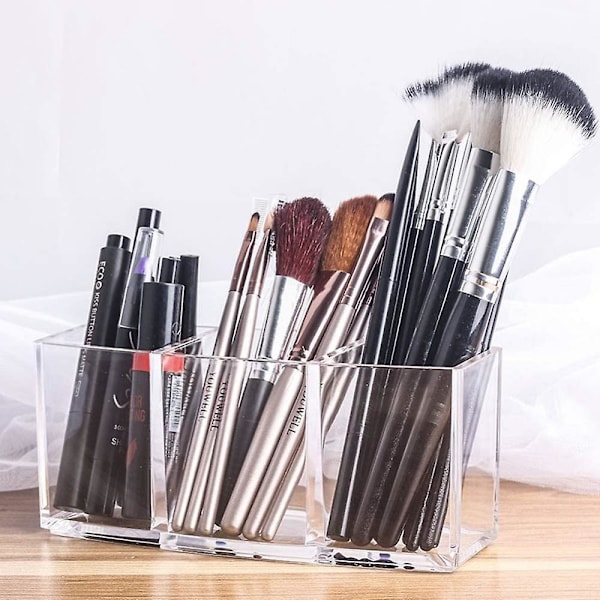 Akryl Organizer Makeup børsteholder Opbevaringsløsning klar clear 3 compartment