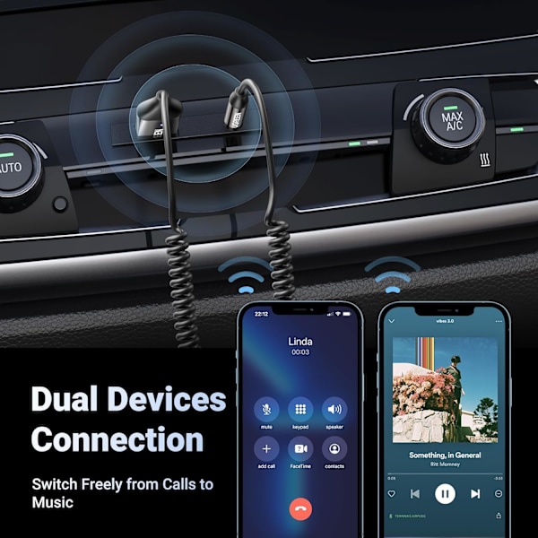 Bluetooth 5.3-adapter for bilens AUX-inngang - Mottaker med innebygd mikrofon for håndfri samtaler, kompatibel med bilhøyttalere og hjemmelyd