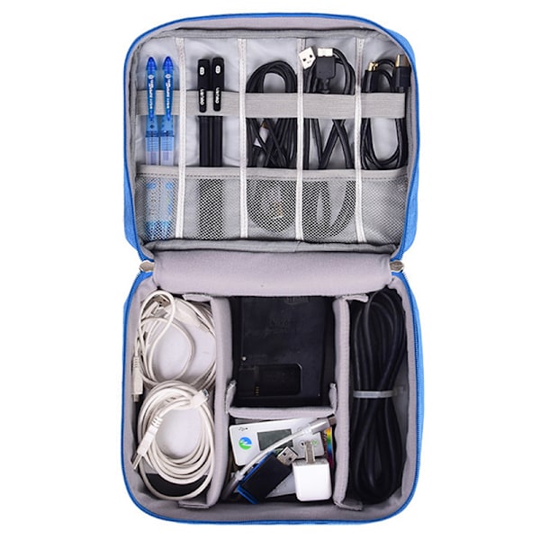 Kabeloppbevaringspose Bærbar USB-datakabelpose Svart 1 lag (24,5x10x18 cm) Blue