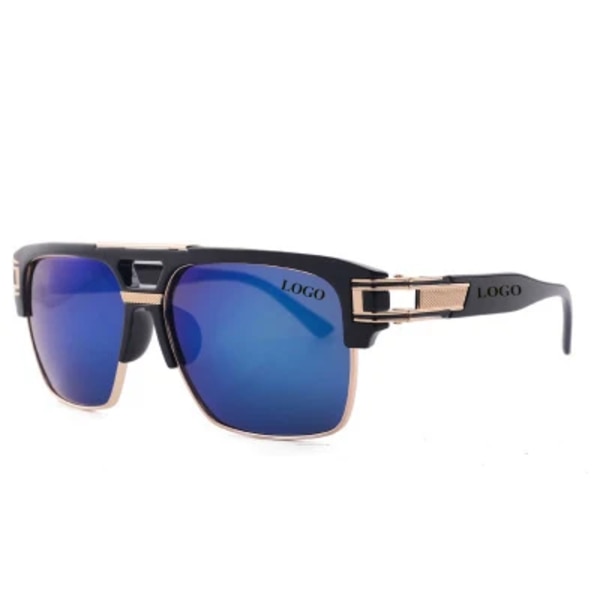 BOOM Anpassad logotyp Fashion Retro Shades Metal Punk Oversized Square Half Steampunk Solglasögon Solglasögon Herr Man Kvinna 2024 D19 BLACK/DOUBLE BLUE