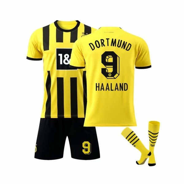 Borussia Dortmund Hemmatröja 2022/23 Haaland Nr. 9 Fotbollströja 3-delat Kit för Barn Vuxna 2XL(1885-195CM)