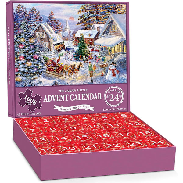 Julepuslespill, 1008 brikker Julekalender, puslespill, 24 dager Julehelgpuslespill A C