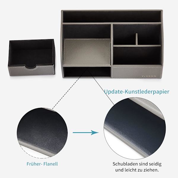 Elegant 5-fags skrivebordsarrangør penneholder inklusive æske læder multifunktionel kontor mobiltelefonarrangør fjernbetjening Dark Grey