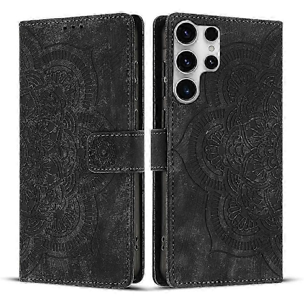 Frosted Læder Etui til Mandala Emed Retro Telefon Sort(FQ) For Samsung Galaxy S25 Ultra 5G Black