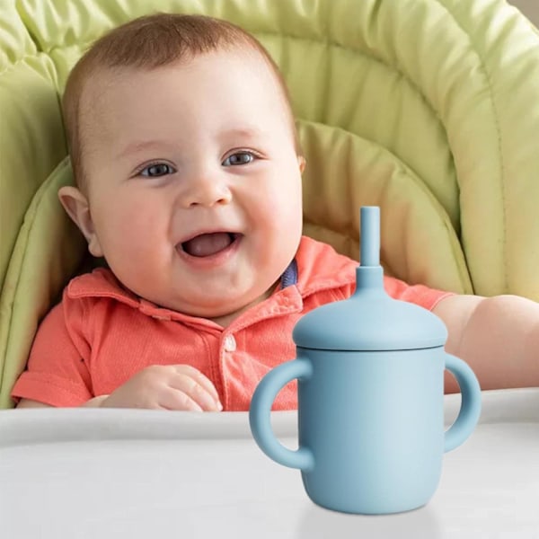 Silikoninen Olki-Muki Vauvalle - Taaperon Sippy-Muki Kahdella Kahvalla Light Blue