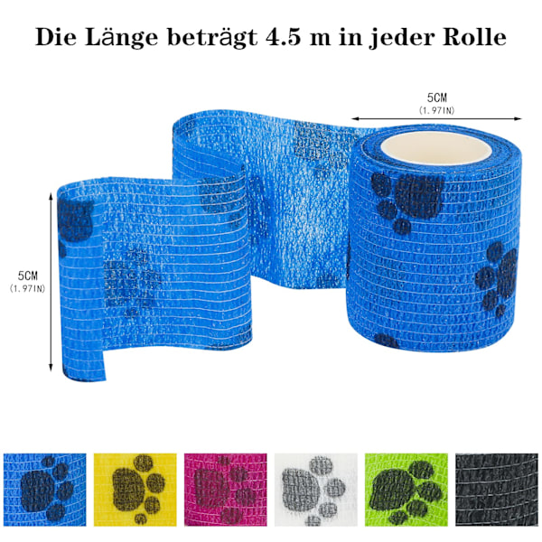 8 rullaa itseliimautuvia eläinten siteitä, 5 cm x 4,5 m