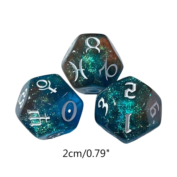 3x/ Sæt 12-sidede astrologiske terninger - akryl konstellations terninger - flerfarvet - akryl terninger - til konstellations divination 0.03 1