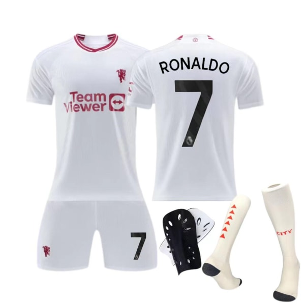 Manchester United bortatröja nr 7 Ronaldo fotbollsdräkt för vuxen kostym för barn No. 10 socks + protective gear 24