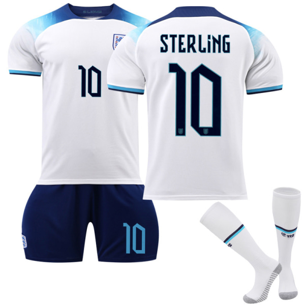 22-23 England hem-VM-tröja nr 9 Kane 10 Sterling 19 Mount 20 Foden fotbollströja No. 9 with socks + protective gear #M