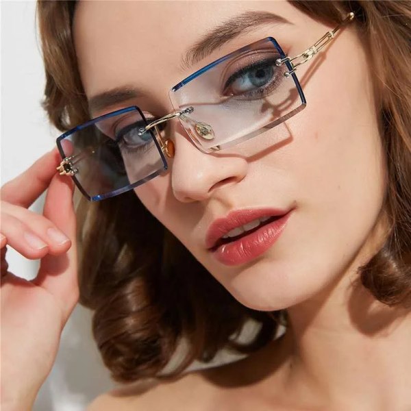 GGJH1520 Unisex rimless solbriller vintage rektangulære firkantede briller retro dame og herre solbriller 2024 C7