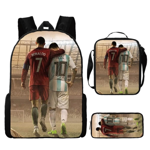 3-delt sett med Messi og Ronaldo ryggsekk, studentfotballbag, 3D-trykt ryggsekk style 11