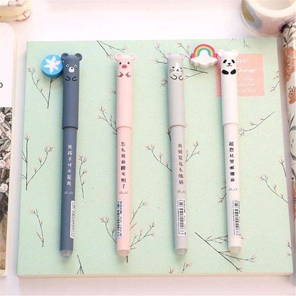 4 stk Gelpenner 0,35 mm Svart Blekk Dyr Gelpenner Slettbare Gris Panda Mus Bjørn Pen Kawaii Penner for Skole Kontor Rekvisita Studenter