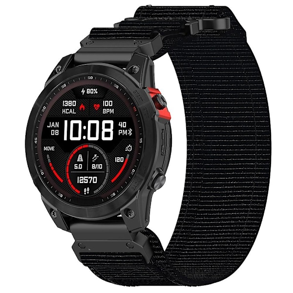 Nylonarmband med självhäftande remsa för Garmin Fenix 7X/7X Pro/Instinct 2X/Quickfit 26mm - Svart Black Garmin Fenix 7X