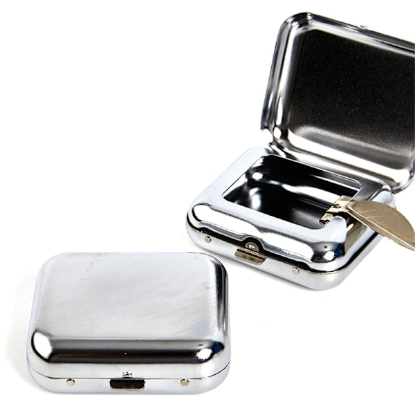 Stainless steel square ashtray metal tray with lid Port