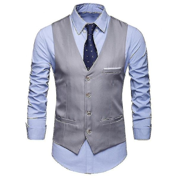 Plus Size Herre Solid Farve Suit Vest Enkeltbrystet Business Vest - WELLNGS Grå Grey 6XL