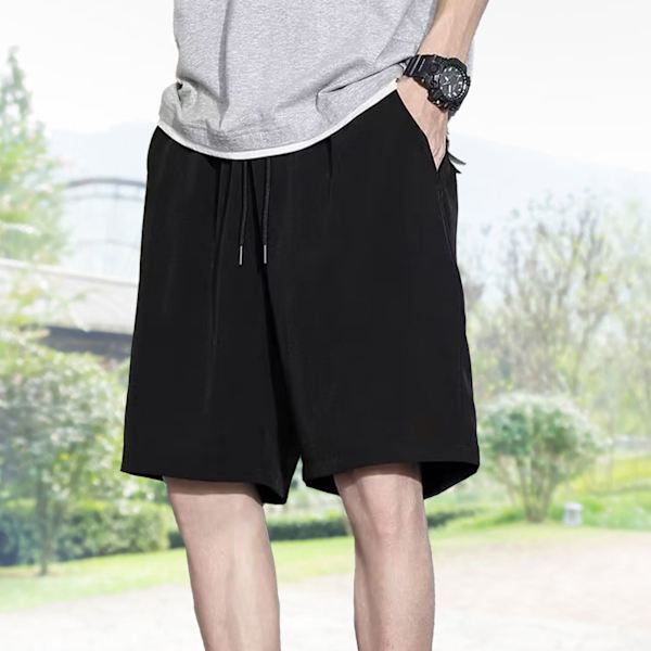 Brev Trykte Atletiske Shorts Mænd Casual Is Silke Elastisk Talje Træning Basketball Shorts Med Lomme 2XL Sort