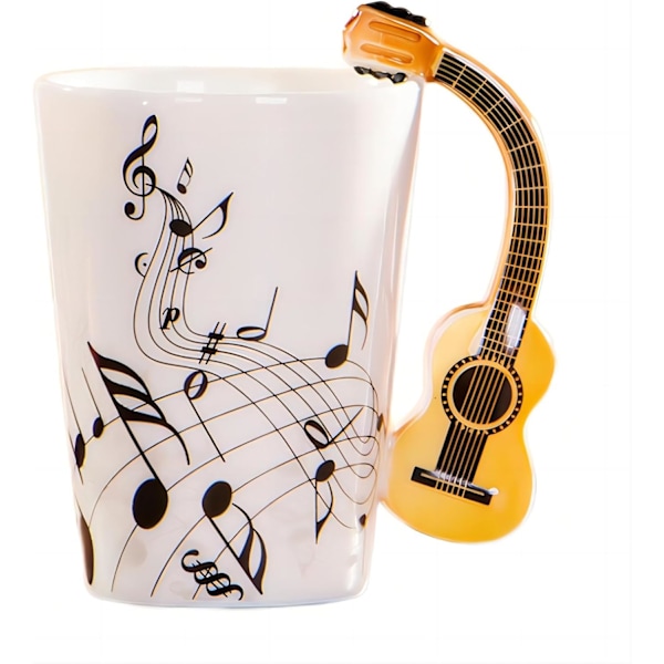 Kreativ musikkkopp fiolin stil gitar keramisk krus kaffe te melk musikalske note kopper med håndtak kaffekopper nyhetsgaver (tre gitar) wooden guitar