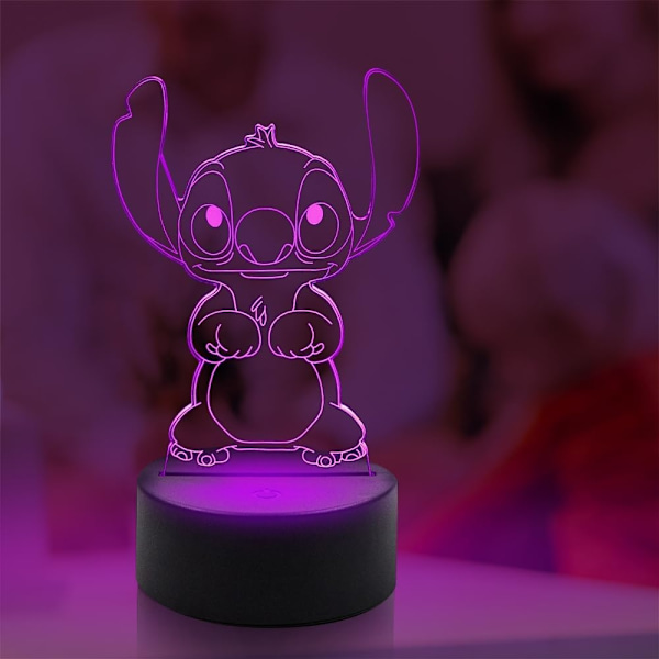 3D Illusion Stitch Natlampe, Stitch Gaver 3D Led 7 Farve Smart Touch Bordlampe til Jul Sting Gaver Børneværelse Dekoration Ferie Gaver Stitch