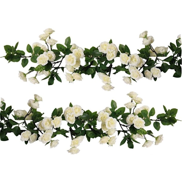 2-pakke (1,78 m pr. snor) Kunstige hængende rosenblomster Efeu Guirlande Kunstig Rose Guirlande Hjemmefest Have (69 Små Rosenblomster HVID)(FQ)