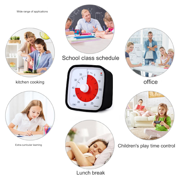Visuel 60 minutters timer, klasseværelsesur, lydløs timer til børn og voksne
