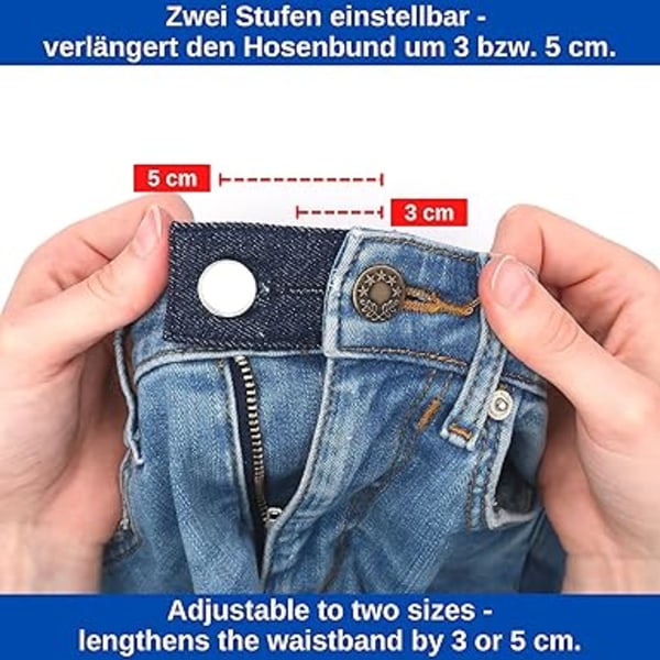 Bältesförlängare för jeans och byxor, set om 3, midjeförlängare upp till 5 cm