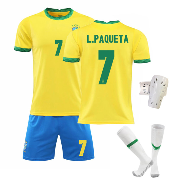 2021 Brasilian koti keltainen nro 10 Neymar nro 7 Paqueta nro 20 Vinicius jalkapalloasusetti Size 7 with socks + protective gear XS#