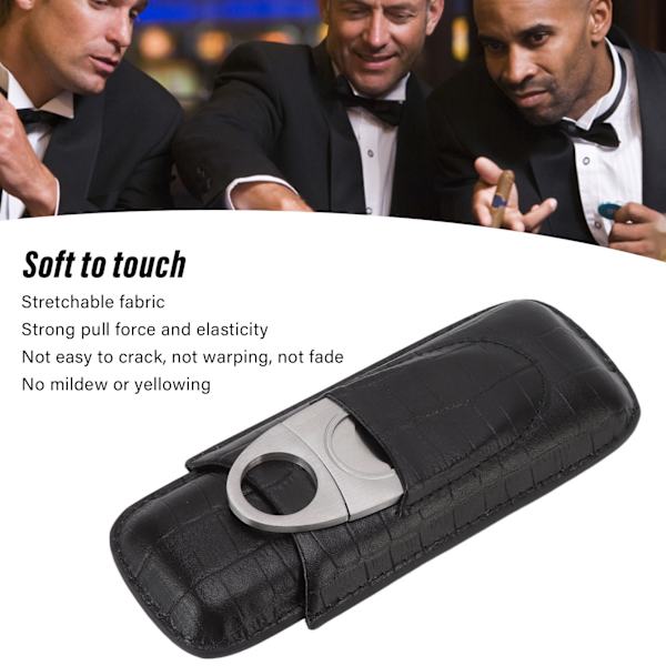 Læder Cigar Etui Bærbar med Cigar Cutter Rejse 2 Finger Cigar Holder Sort til Kæreste Gaver