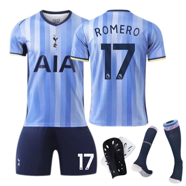 24-25 Tottenham Hotspur Away Kit No. 7 Son Heung-min 17 Romero Børne- og voksenfodboldtrøje - No. 7 med sokker + beskyttelsesudstyr S(165-170cm)